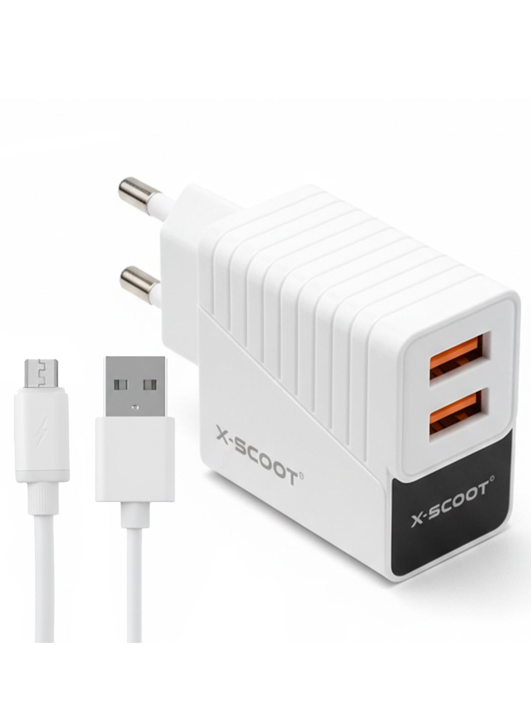 CH-232 LED Fast Charger 2.4A with Dual USB Ports, Included USB to Micro Cable, Fire-Resistant Build, and Advanced Curren