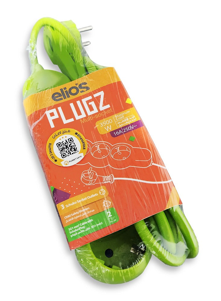 Elios Power Splits Plugz Electricity Strip with 3 Outlets - Green