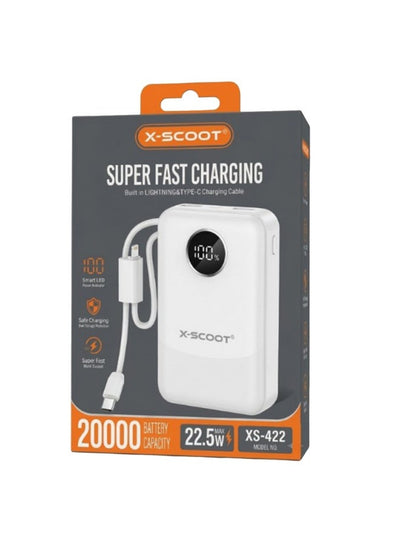 XS-422 20000mAh Power Bank – 22.5W Super Fast Charging Portable Charger with Built-in Lightning & USB-C Cables, USB-A & 