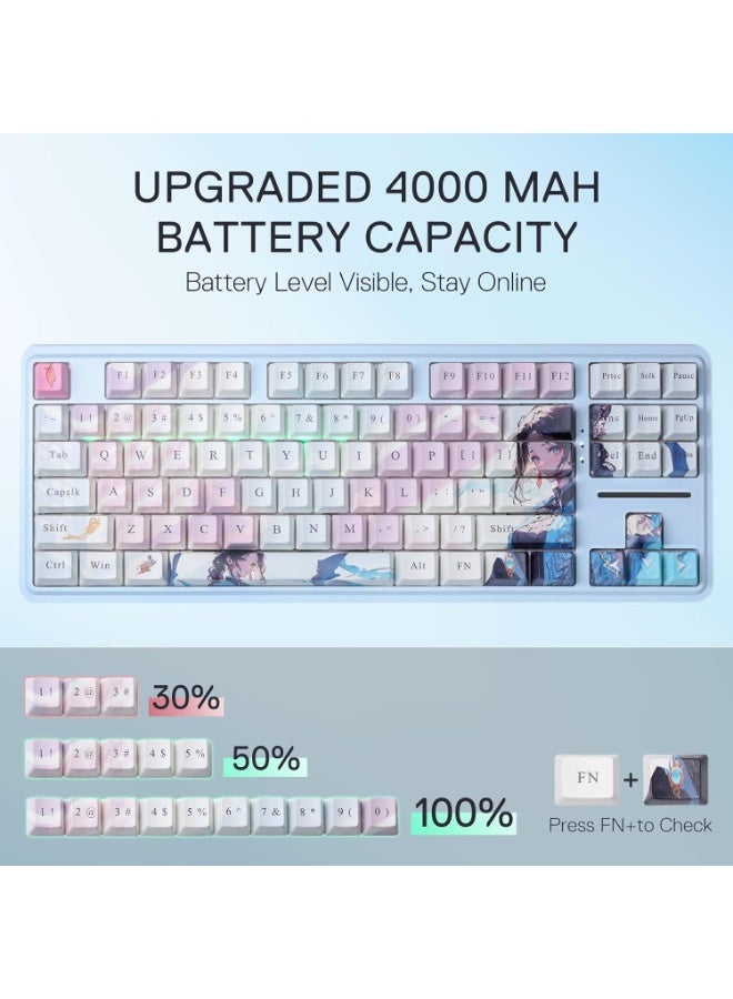 لوحة مفاتيح الألعاب اللاسلكية K728 PRO SE 80%، 87 مفتاحًا، مزودة بإضاءة RGB، ولوحة مفاتيح ميكانيكية بتصميم أنمي بثلاثة أ