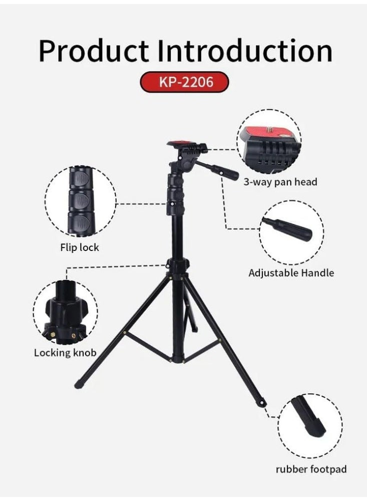 Multi Functional Adjustable Aluminum Tripod Stand KP-2206 with 360° Pan Tilt, Quick Release Plate, Universal Compatibili