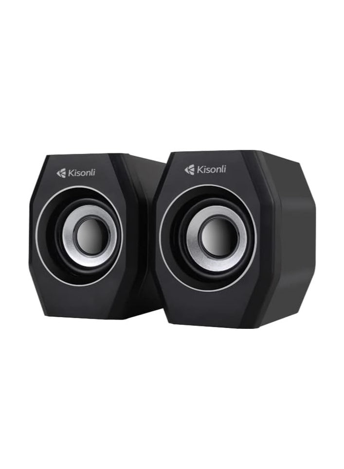 Kisonli Mini Laptop Speaker A-101S- Light USB Creative Mini Speaker for Tablet and Phone - Black