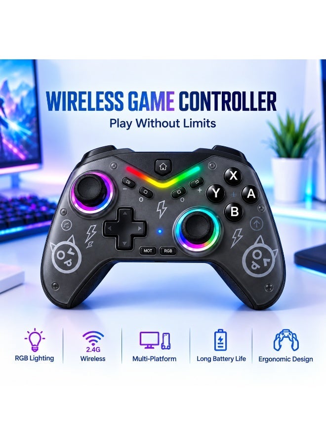 CM-619 Wireless Gaming Controller – Dual Analog Joysticks, RGB Lighting, Dual-Motor Vibration, 6-Axis Gyro Motion Sensin