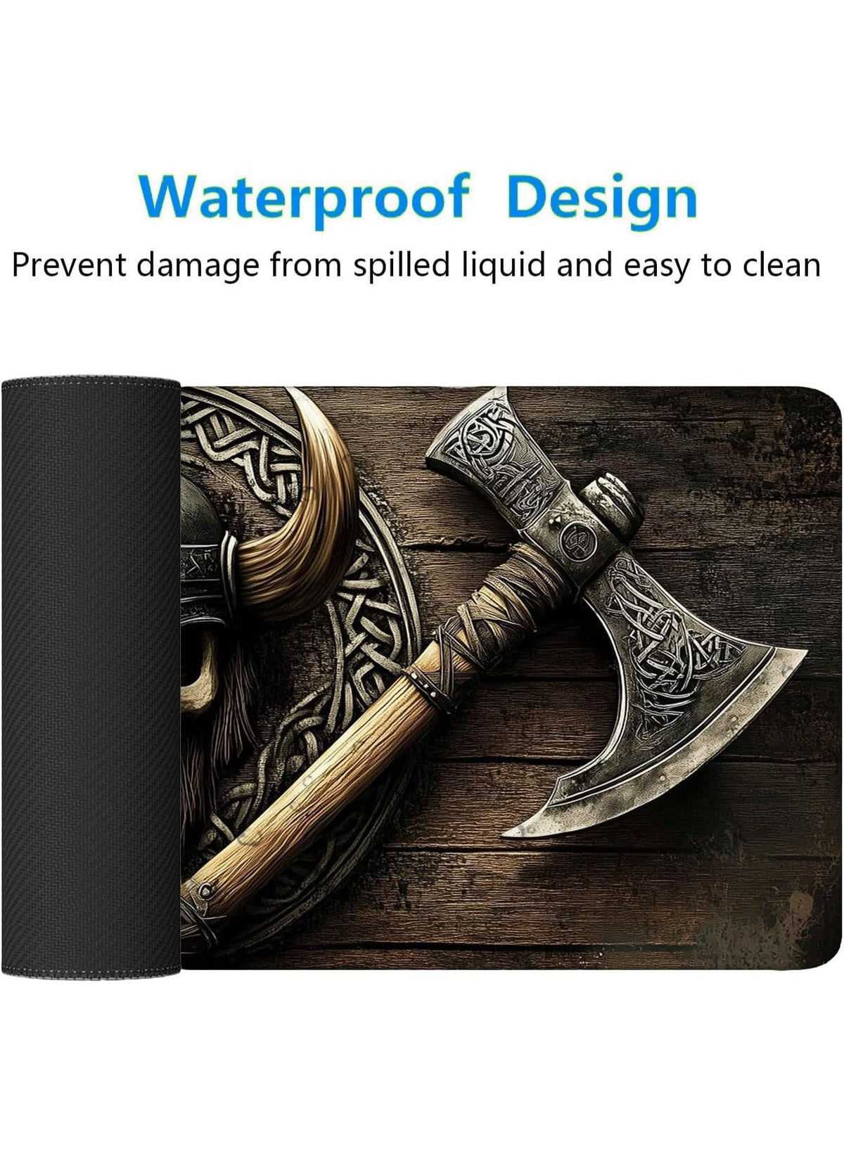 Axe Gaming Mouse Pad Warrior Skull Emblem Wood Grain Fantasy Mousepad XL Large Gaming Mouse Pad Laptop Keyboard Mat Desk