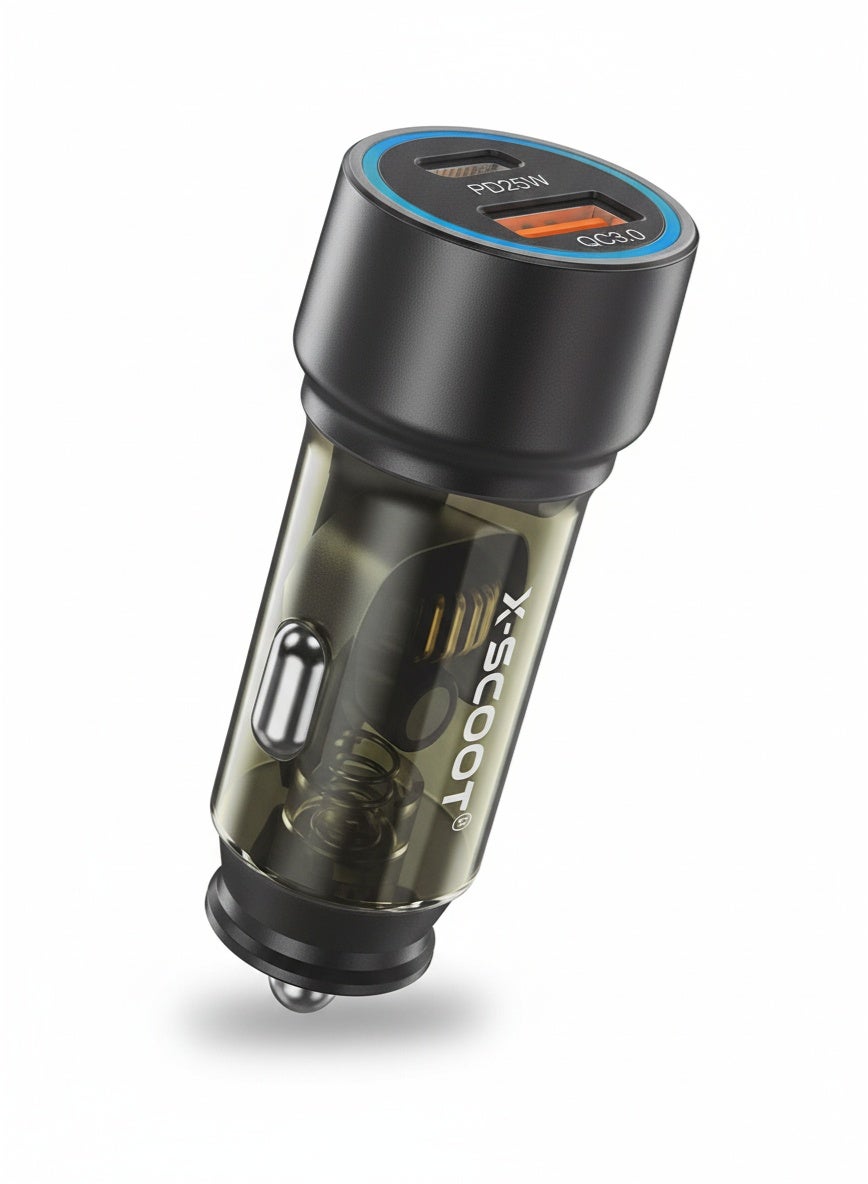45W Super Fast Car Charger PD 25W + QC 20W Dual Port, Compact USB-C & USB-A Adapter – Model XC-311