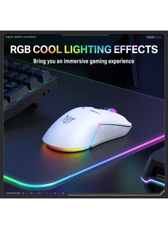 CW928 RGB Tri-Mode Gaming Mouse with Wired, 2.4GHz Wireless and Bluetooth Connectivity, 7-Level Adjustable DPI, Ergonomi
