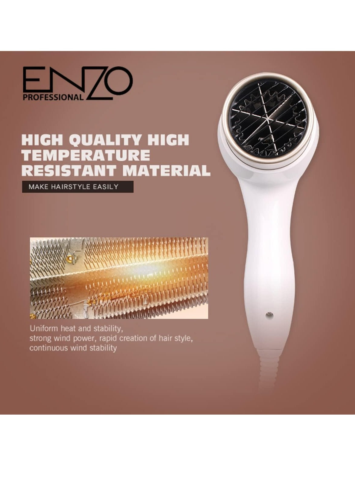 ENZO Professional Hair Dryer - 3000 Watts, Smooth Even Airflow, Removable Air Inlet Grill, Wind Power Regulating Switch, Temperature Control Switch, Overheating Protection Device EN-6622