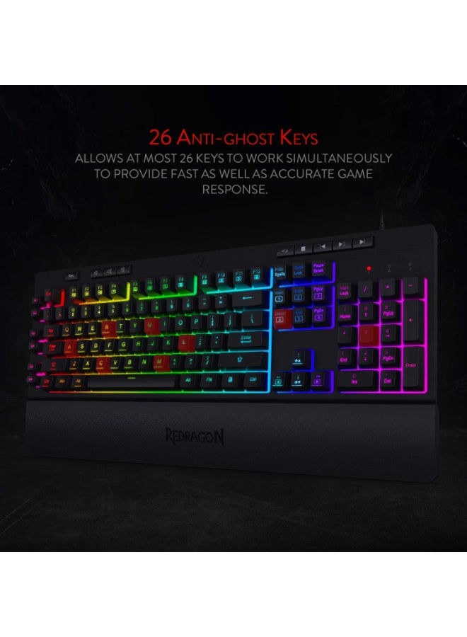 K512-RGB-1 104 Keys Replacement Keycaps Set with Multimedia Keys for Mechanical Keyboard, Premium Black PBT Keycaps for 