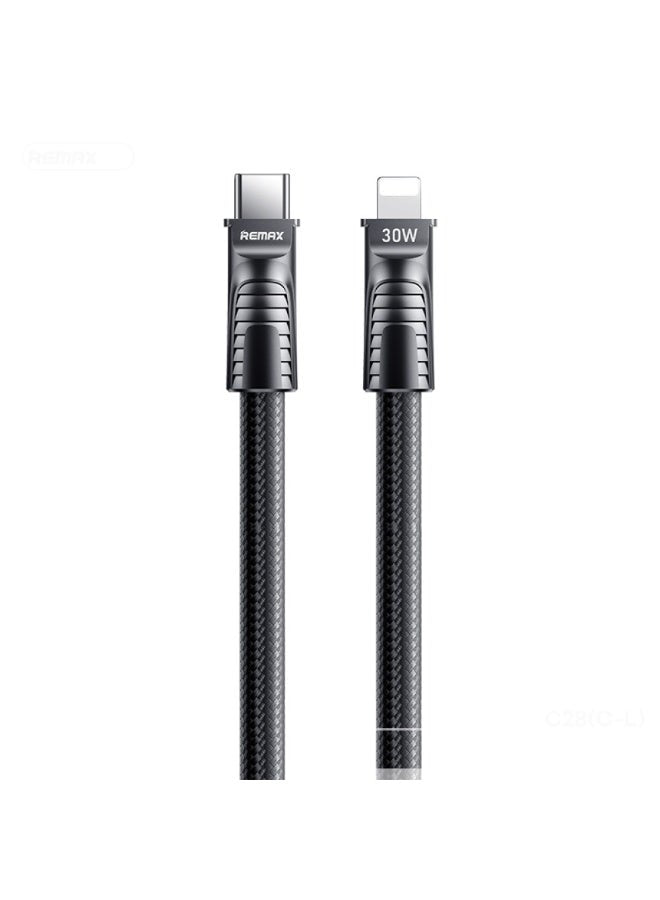 C28 Type-C to Lightning 30W Fast Charging Lanyard Cable, 0.3m Zinc Alloy Braided Design with 480Mbps Data Transfer, Dura