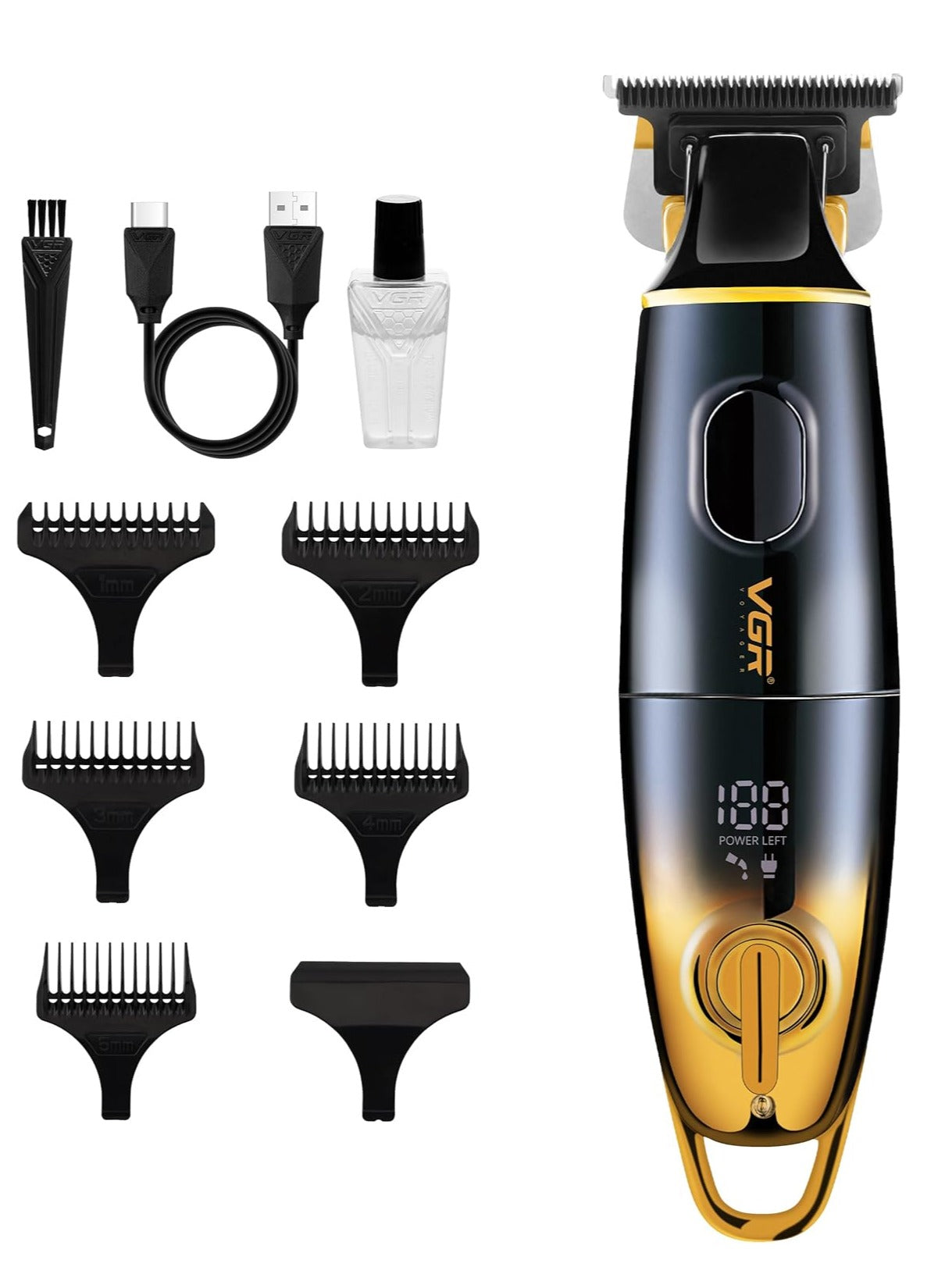 VGR Electric Beard Trimmer for Men - Rechargeable 180 min Battery - 7000 RPM - Ceramic Blades - Mens Cordless Hair Clippers - Professional Trim for Face, Neck, Sideburns, Stubble and Moustache