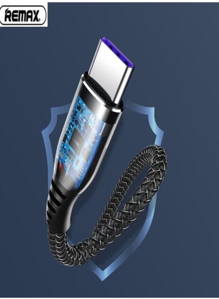 RC-195 Tangle Free Fast Charging Data Cable 1000mm 65W Type C to C - Black