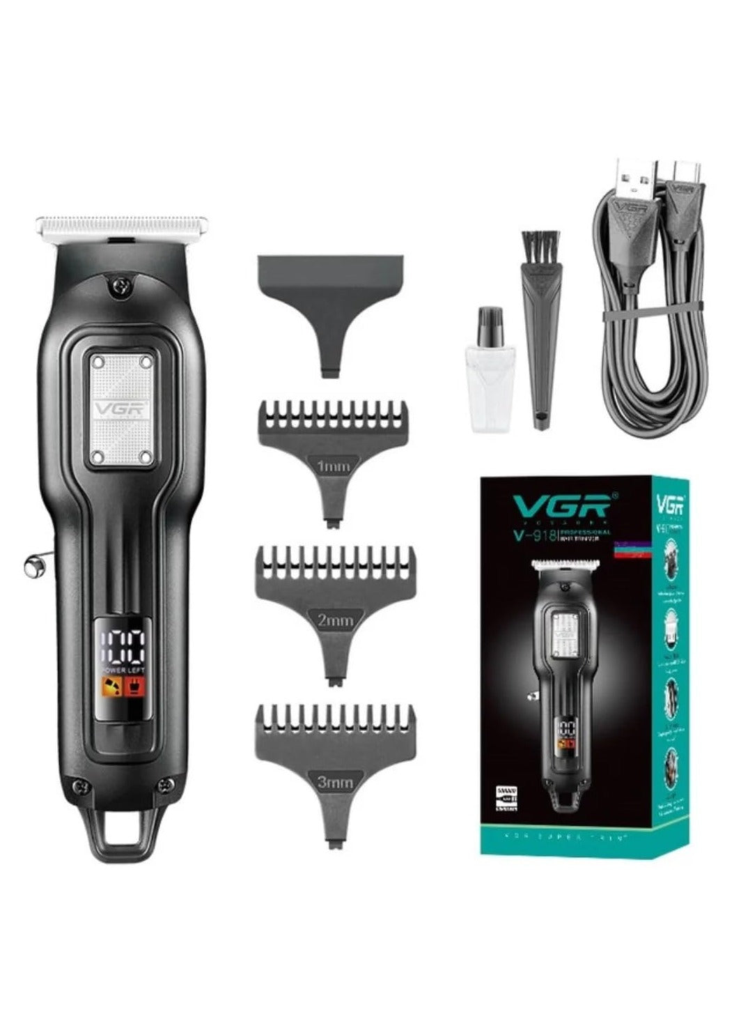 VGR V-918 Professional T- blade Trimmer, Beard Hair Trimmer with Digital Display, Adjustable Length with 3 Guide Combs, 100 Minutes Runtime, Low Noise, 600mAh Lithium Battery (Black)