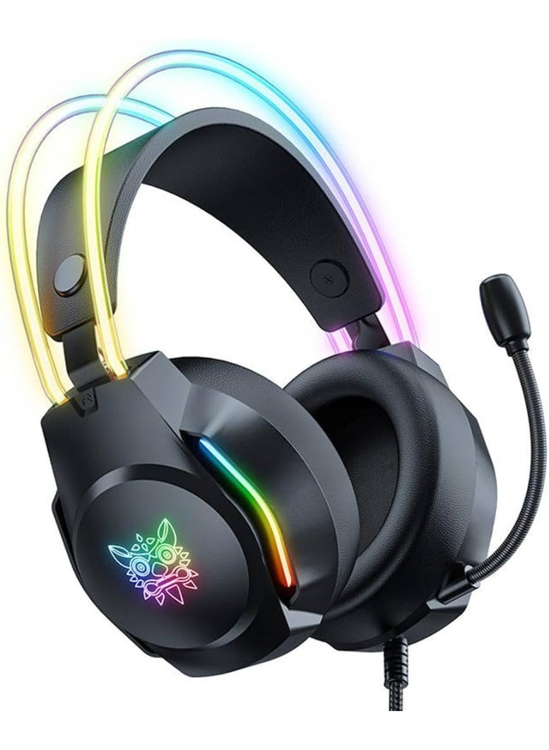 X26 Wired Gaming Headset, Professional Over-Ear Headphones with HD Stereo Surround Sound, Noise Cancelling Microphone, R