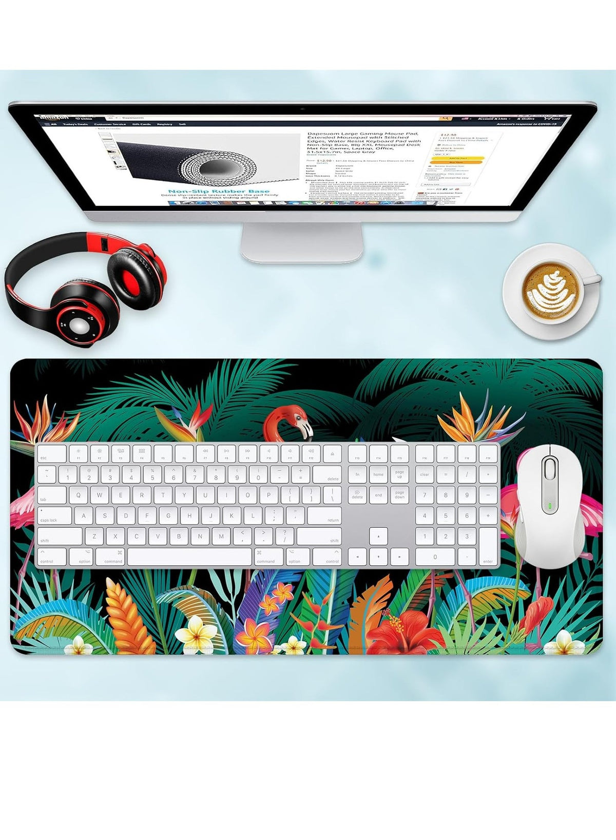 Large Gaming Mouse Pad, Flamingos , Extended Desk Mat, Large Desk Pad for Computer Keyboard, Mouse Pad with Stitched Edg