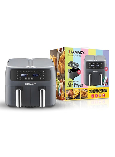 JAMAKY Italy The JMK5008 Air Fryer uses Italian technology to cook food with hot air with little oil, and comes with a large capacity, temperature control and flexible settings. It has an LED control display and a removable basket for easy cleaning