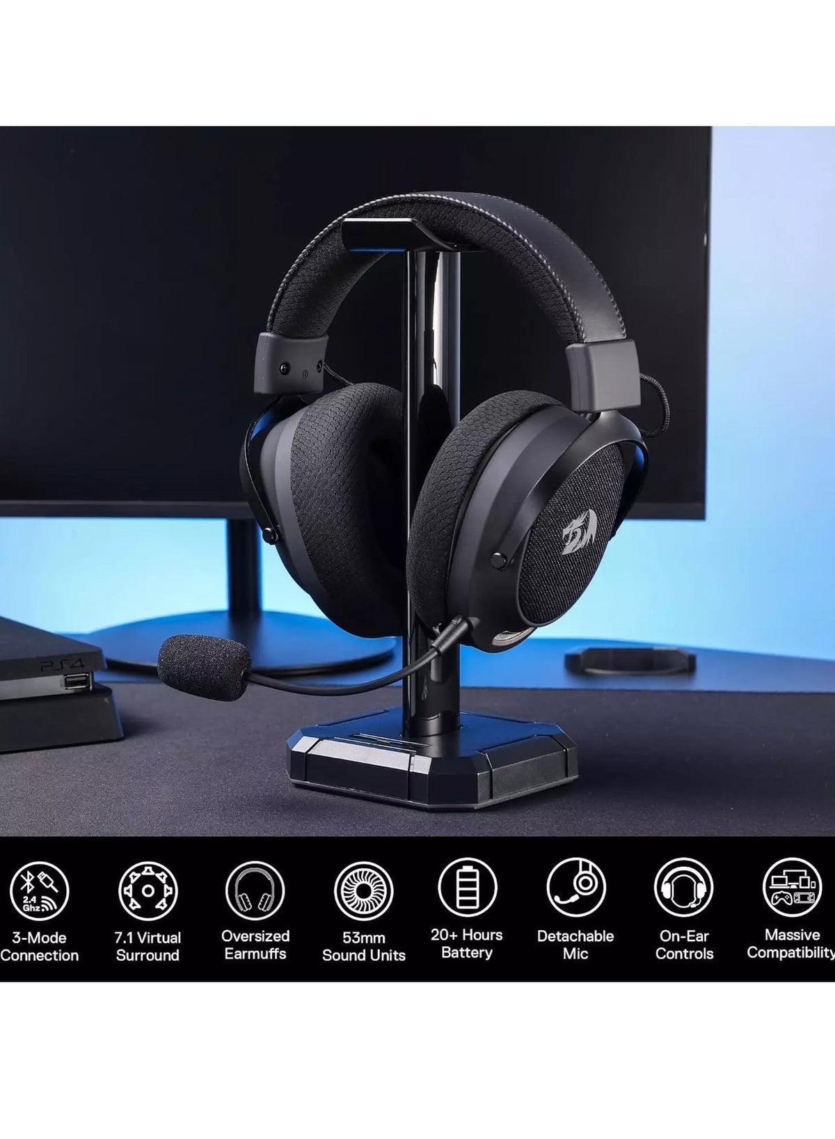Wireless Gaming Headset H858 with 3-Mode , 7.1 Surround Sound, 53 mm Drivers for phone and PC