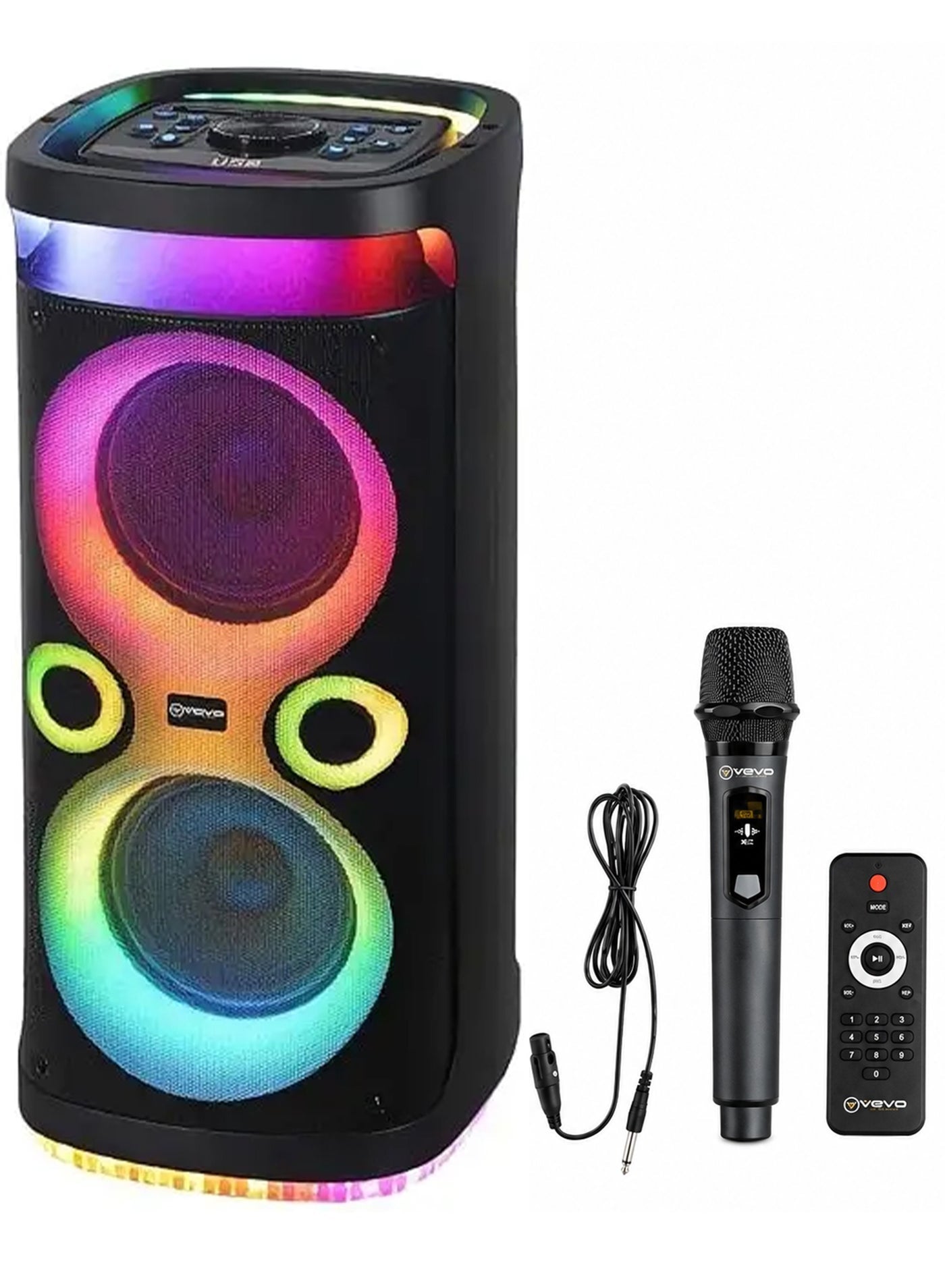 V-2870 Double 8-Inch Portable Bluetooth Party Speaker, Rechargeable Battery, Powerful Bass, LED Flame Lights, Karaoke Mi