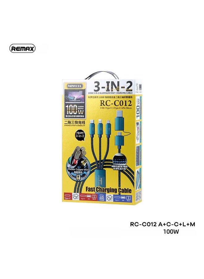 كابل REMAX RC-C012 KEROLLA 3 في 2 قوة 100W ألومنيوم أخضر