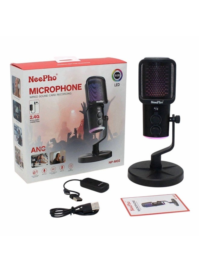 Desktop Podcast Microphone 2.4G with ANC – USB Condenser RGB Gaming Microphone for Streaming, Recording & PC Use