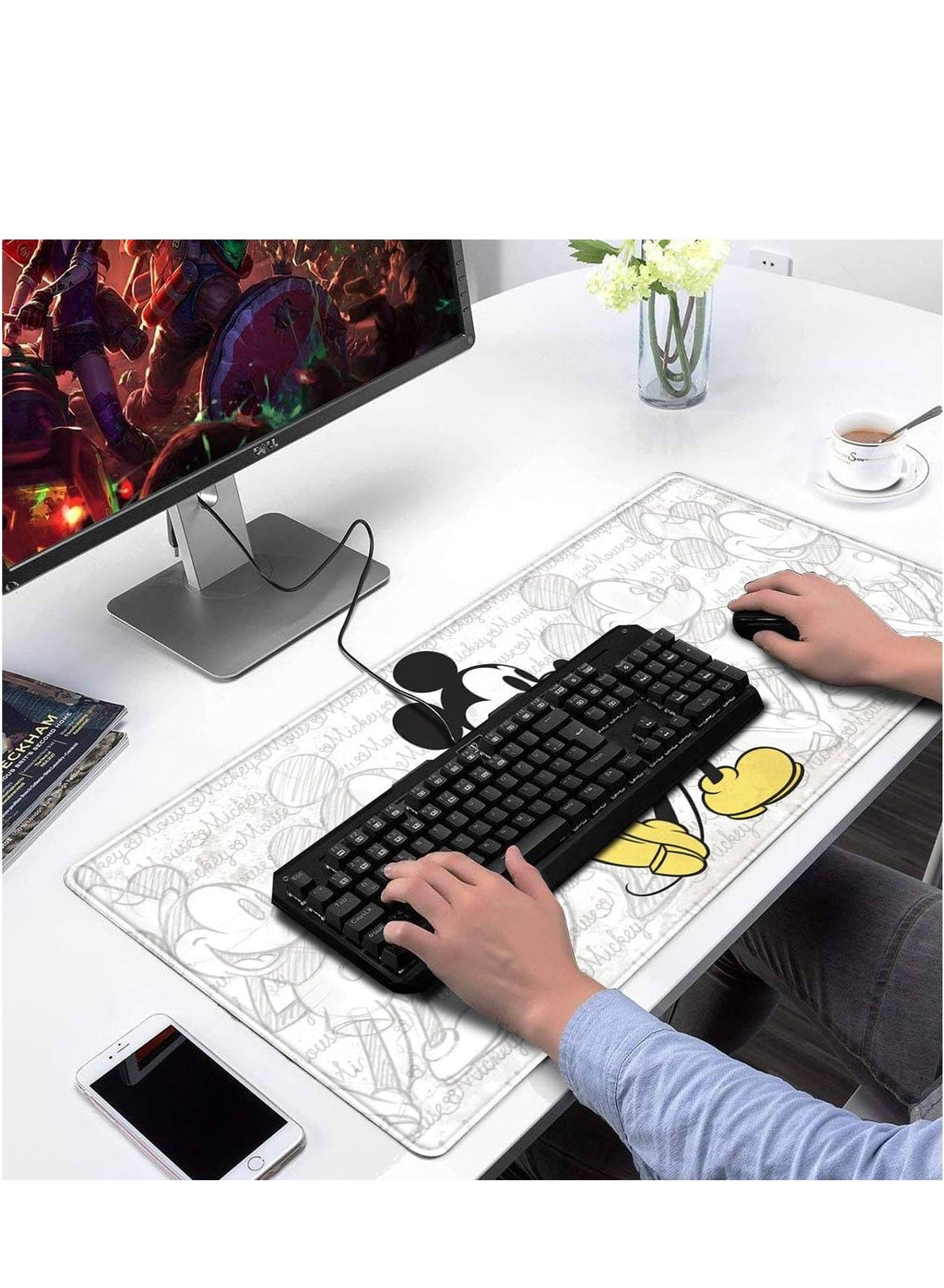 Cute Sketch Design Mouse Pad Stitched Edges Anti-Slip Rubber Mouse Pad Fun Table Mat for Gaming and Gifts (30cm x 70cm x