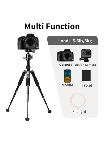 Professional Extendable Aluminum Tripod Stand KT25+H30 with Adjustable 5 Sections, Max Height 51.5cm, Portable & Sturdy 