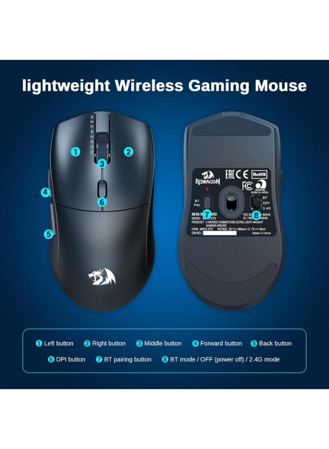 ماوس جيمنج Redragon M815-STD Wireless خفيف 12000 DPI أسود