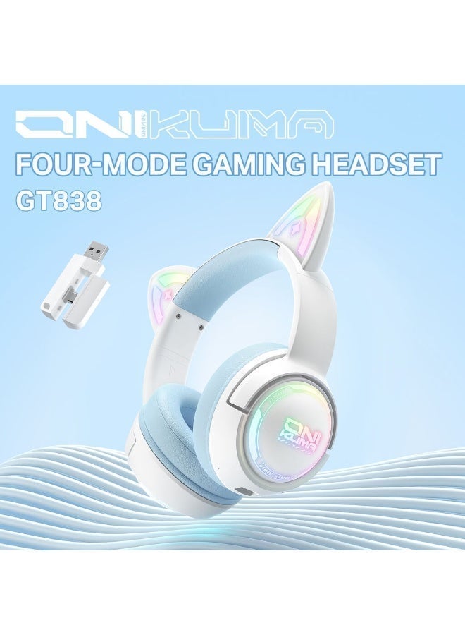 GT838 Cat-Ear Wireless Gaming Headset – 2.4GHz USB Receiver, Bluetooth & Wired Connectivity, 50mm Drivers, Low-Latency A