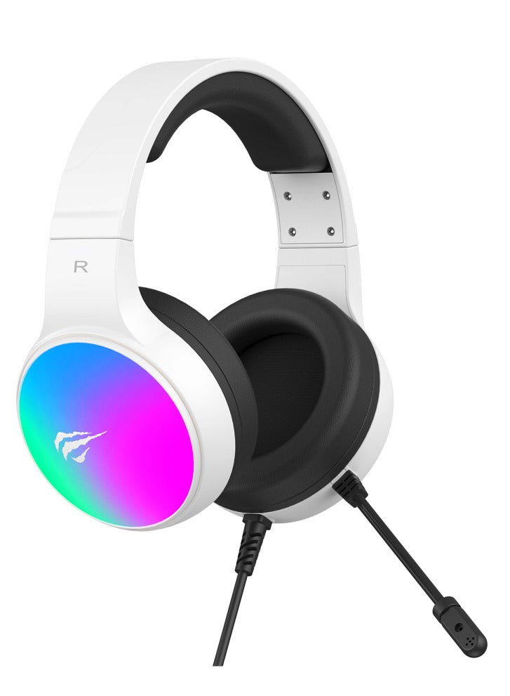 havit Gaming Headphone (RGB) , Model H2043U White , 50MM Dynamic unit, Surround Sound Wired (3.5mm audio +1.7 USB) , Headphone With Noise Cancelling Microphone & In-Line Volume Control for pc and lap top , home , office and perssonal use