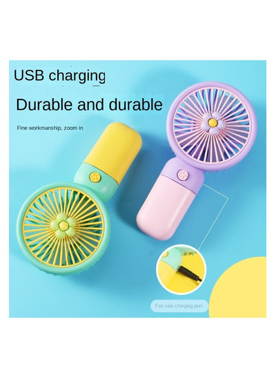 Portable Mini Fan USB Rechargeable Cute 1.5W Small Electric Fan For School ( Blue Yellow )