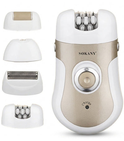 SK-17008 4-in-1 Women’s Epilator, Rechargeable Electric Hair Removal Machine with Shaver, Callus Remover & Massage Heads