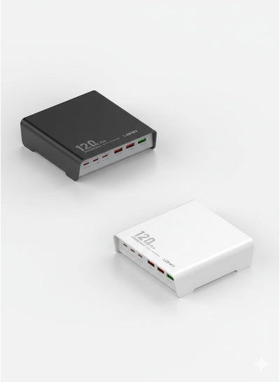 Q605 Multi Ports Desktop Charging Station 120W , 6 Port USB Charger (3 USB-C + 3 USB-A), PD3.0 QC3.0 PPS Fast Charging A