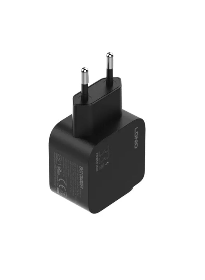 شاحن سفر LDNIO Q2 قوة 33W منفذين PD كابل Type-C أسود