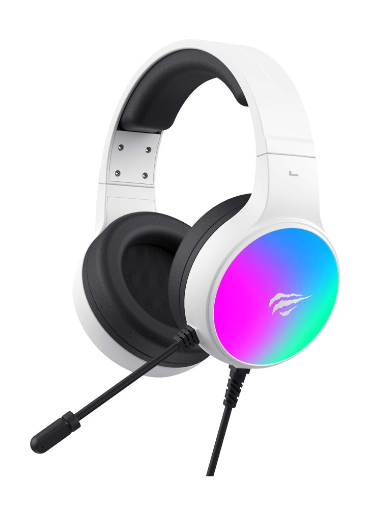 havit Gaming Headphone (RGB) , Model H2043U White , 50MM Dynamic unit, Surround Sound Wired (3.5mm audio +1.7 USB) , Headphone With Noise Cancelling Microphone & In-Line Volume Control for pc and lap top , home , office and perssonal use