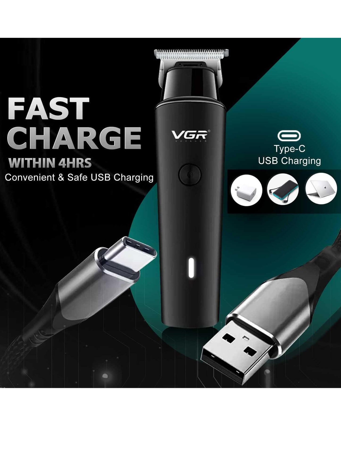 VGR Professional USB Rechargeable V-933 Home Functional Reciprocating Shaver, Cleaning brush, Protection cap, USB charging cable, 3pc guide comb , 2000 mAh Lithium battery