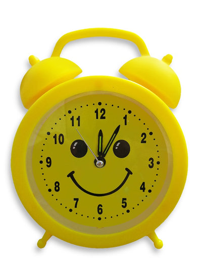 Charming mini cartoon alarm clock cute office decor special gift bedroom decor creative classic design cheerful yellow color with smile face background drawing