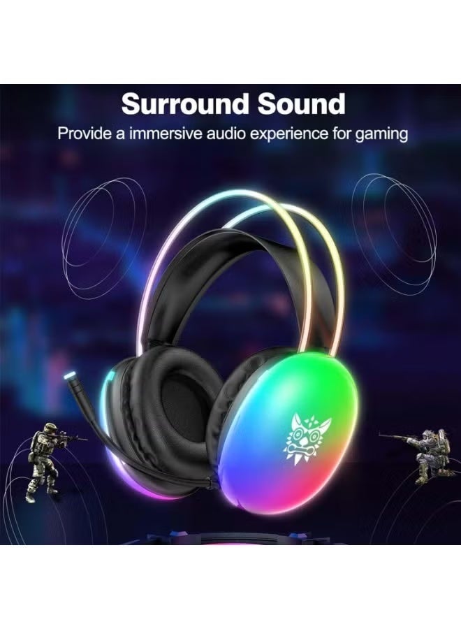 X25 Professional Gaming Headset USB+3.5 RGB Light 3D Stereo Noise Cancellation Multi Platform Compatibility With Microph