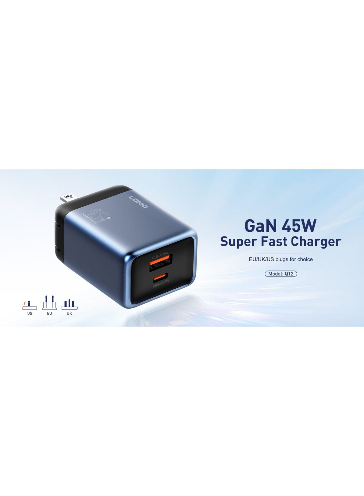45W GaN USB-C and USB-A Fast Wall Charger, Power Delivery PPS Super Fast Charging Adapter for Laptops, MacBook, iPhone, 