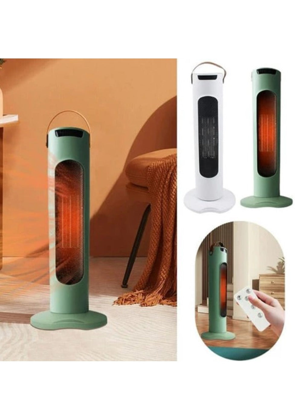 JAMAKY Vertical Heater With Italian technology Heater Home Energy-saving , (green-2000W) high-power, instant heating, ABS+ ceramic heating , 3-position , Anion purification heating comfortable and healthy