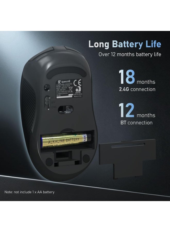 ماوس لاسلكي Redragon BM-4219 Wireless بأزرار صامتة واتصال مزدوج أسود