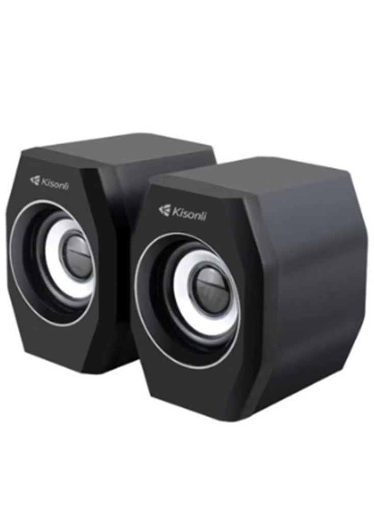 Kisonli Mini Laptop Speaker A-101S- Light USB Creative Mini Speaker for Tablet and Phone - Black