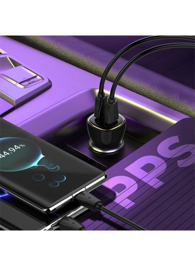 60W Dual Port Super Fast Car Charger with PD 30W USB-C and QC 30W USB-A Fast Charging, USB-C to USB-C Cable Included, Hi