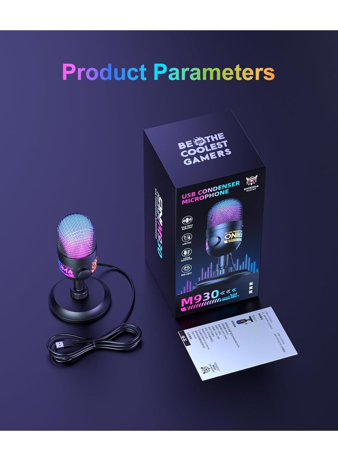 M930 Professional USB Condenser Microphone with Noise Reduction, RGB Gaming, Streaming, Podcast & Recording Microphone f