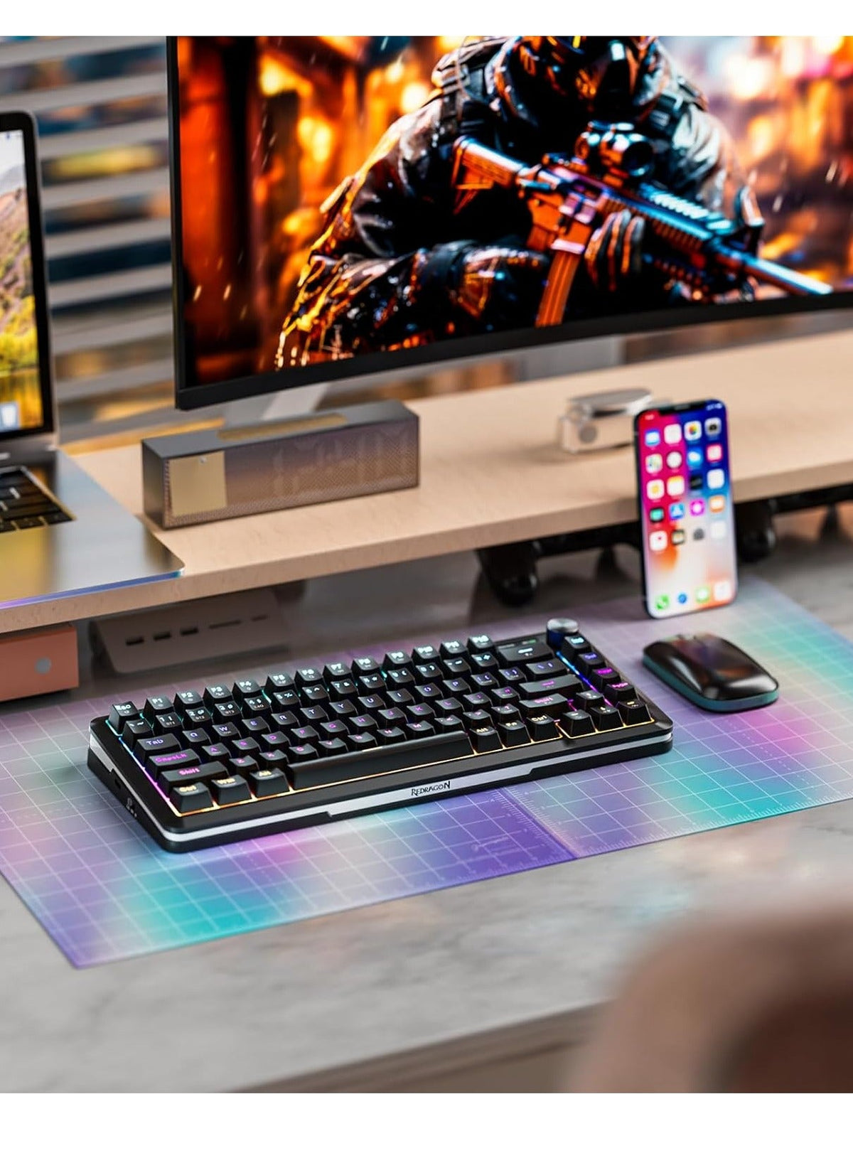 K708 Mechanical Keyboard , Tri-Modes Gaming Keyboard BT/2.4G/USB-C, Macro Programmable Mechanical Gaming Keyboard,LCD Sc