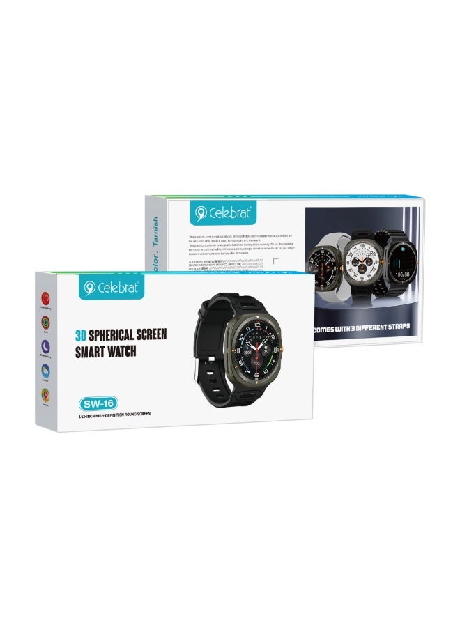 SW-16 Smart Watch with 3D HD Display, Bluetooth Calling, 3 Interchangeable Watch Bands, Heart Rate & Sleep Monitor, Mult