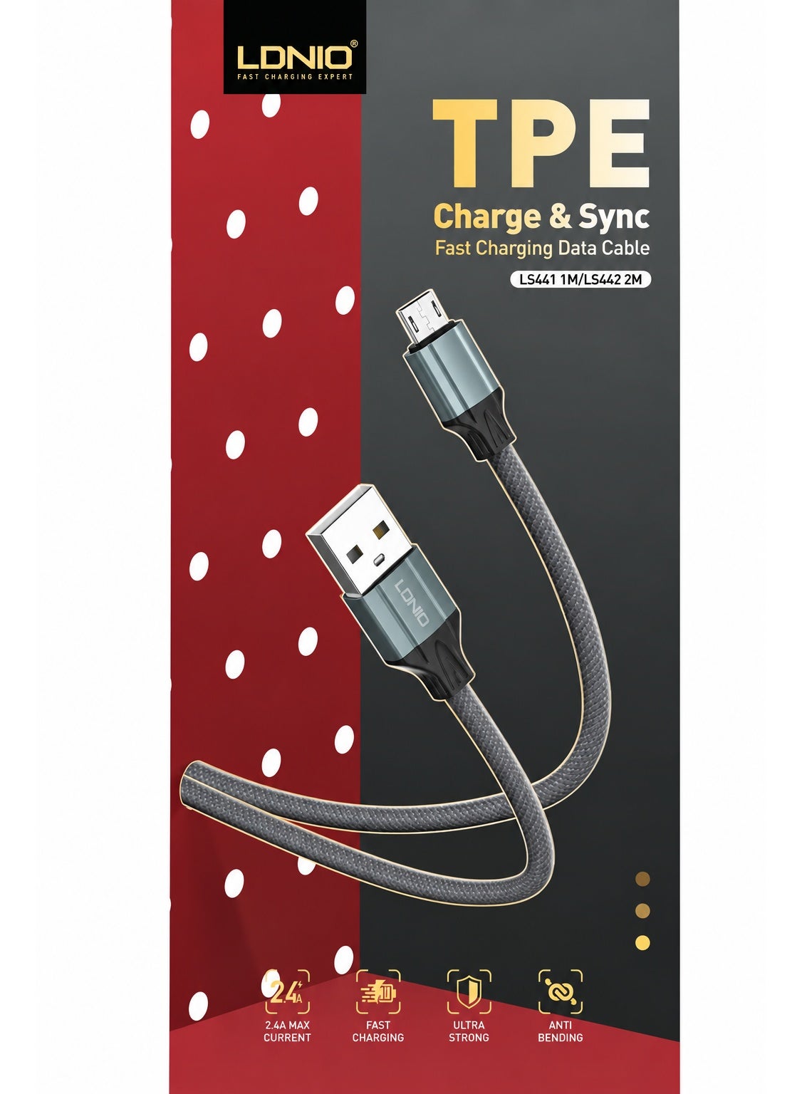 LS441 Micro USB to USB-A Fast Charging Cable 1M, 2.4A High Speed Charging and Data Sync Cable, Durable USB Charging Cord