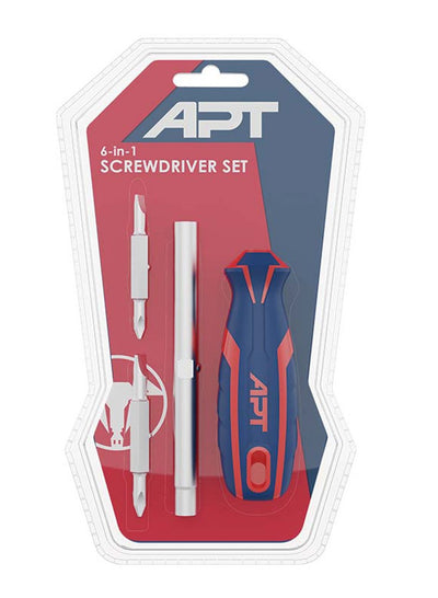 Apt 6-in-1 Screw Driver Set Color Handle Double Blister - AH145377-7