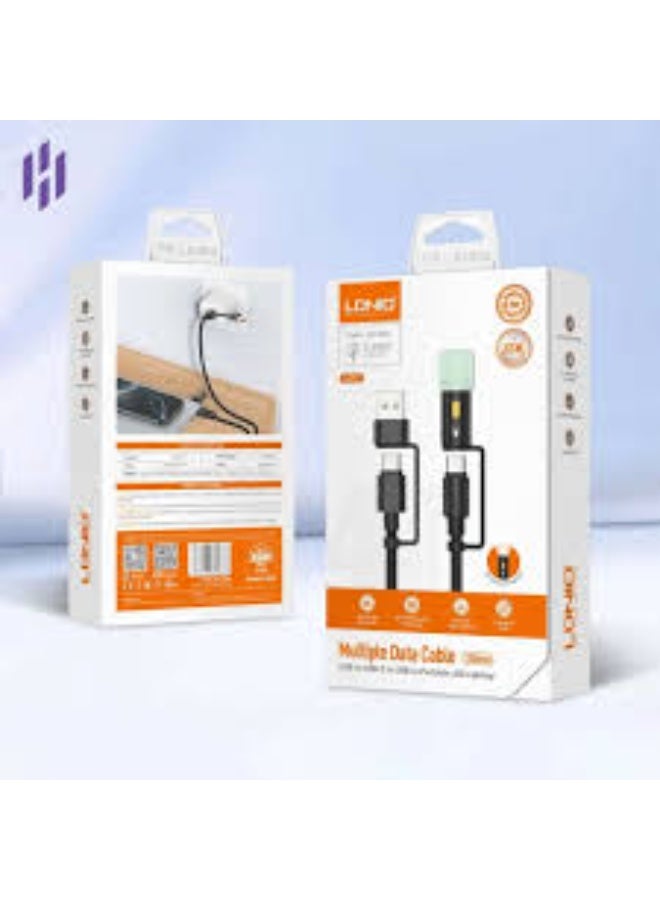 65W Fast Charging Power Delivery Cable With USB-A And USB-C To USB-C Connectors LED Indicator High-Speed Data Transfer B