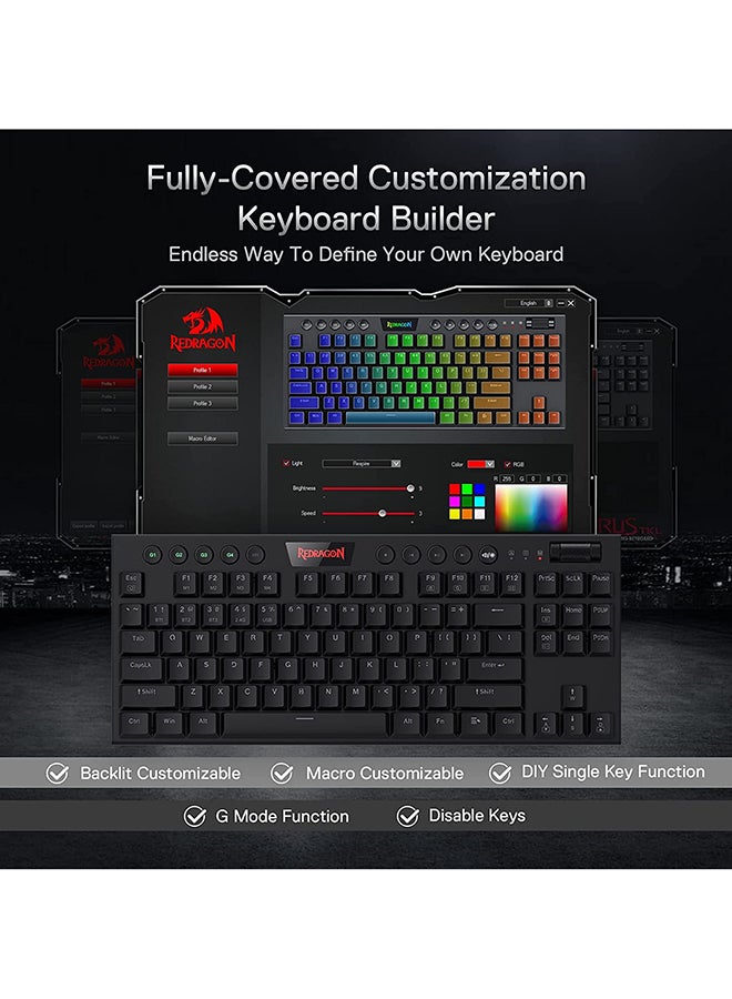 Redragon K621 Horus TKL Wireless RGB Mechanical Keyboard, 5.0 BT/2.4 Ghz/Wired Three Modes 80% Ultra Thin Low Profile Bl