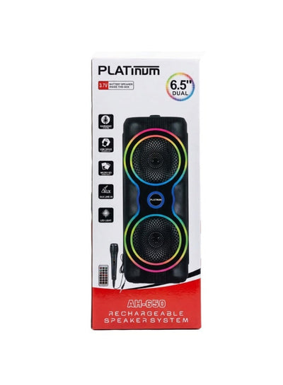 سبيكر كاريوكي Platinum AH-650 مزدوج 6.5 إنش قوة 12W RMS إضاءة LED أسود