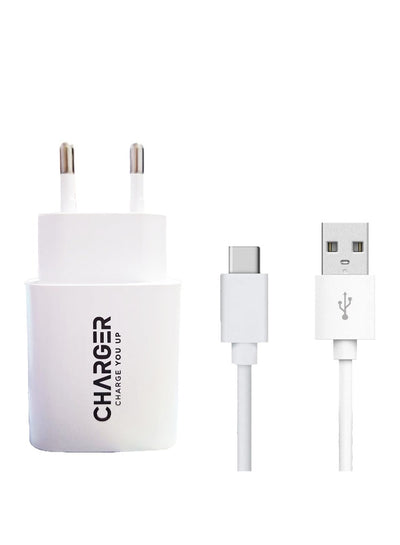 Fast charger for smartphones, 2 USB ports with a Type C connector, 1.5 meters long and 12 watts of power, fast performance and high quality, wall charger, can be carried when traveling